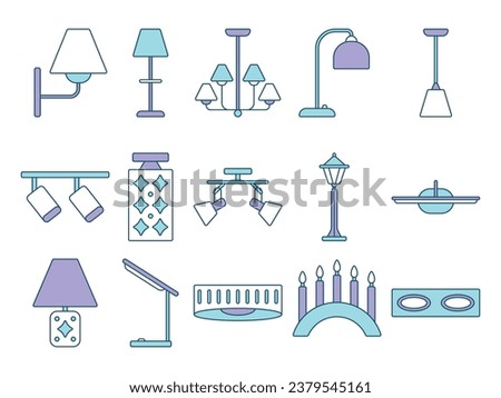 Lamp chandeliers sconces lighting colored flat icons