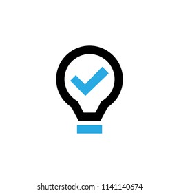 Lamp with check mark vector icon. Pictogram from set Smartphone Essentials. Isolated on white background