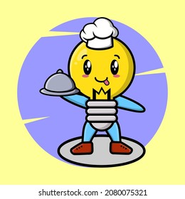 Lamp chef mascot character serving food on tray cute style design for t-shirt, sticker, logo element