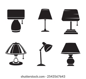 Lamp Clip Art Vector Silhouette Isolated Collection, Table Lamp Light Vector Equipment. Electric Lamp Illustration.