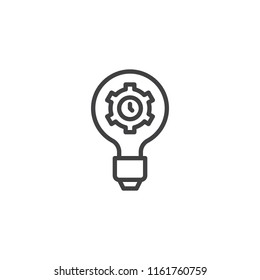 Lamp with clock gear inside outline icon. linear style sign for mobile concept and web design. Productivity simple line vector icon. Symbol, logo illustration. Pixel perfect vector graphics