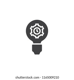 Lamp with clock gear inside vector icon. filled flat sign for mobile concept and web design. Productivity simple solid icon. Symbol, logo illustration. Pixel perfect vector graphics
