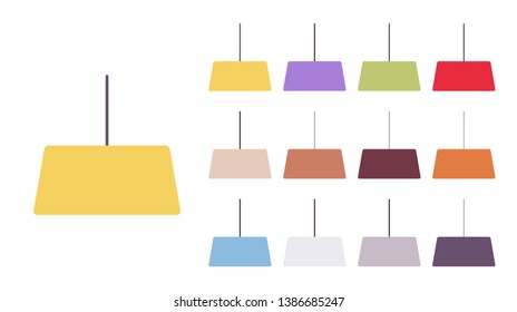 Lamp colorful set. Dining room, kitchen modern interior, indoor illumination and decoration. Vector flat style cartoon illustration isolated on white background, different colors
