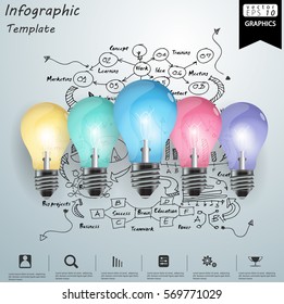 Lamp Colourful Business Success Modern design Idea and Concept Vector illustration Infographic template with Lined pattern,graph,arrow,icon.
