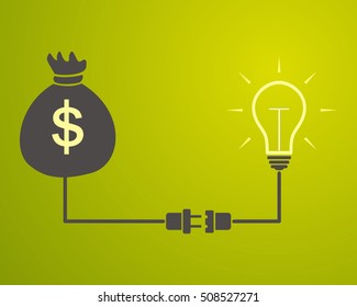 lamp is connected to a bag with money
