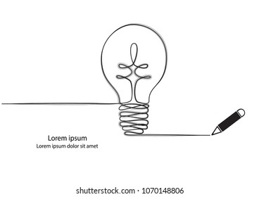 Lamp continuous line drawings. Idea concept vector.