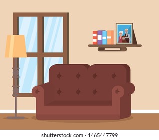 lamp couch stand living room vector illustration