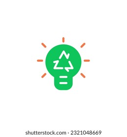 Lamp with cycle. Vector solid color icon green and orange with green eco energy theme