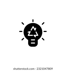 Lamp with cycle. Vector solid icon black and white with green eco energy theme