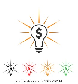 Lamp and dollar icon. Flat design. Creative illustrations increase earnings