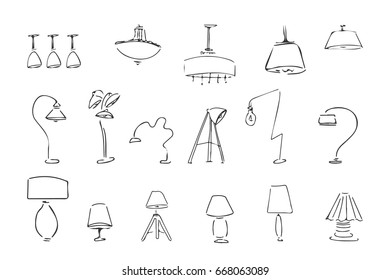 Lamp doodle sketch. Hand drawn illustration for your designs: interior projects, cards.