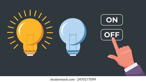 Lámpara eléctrica interruptor de bombilla de luz en concepto aislado apagado. Ilustración de Diseño gráfico plano de Vector