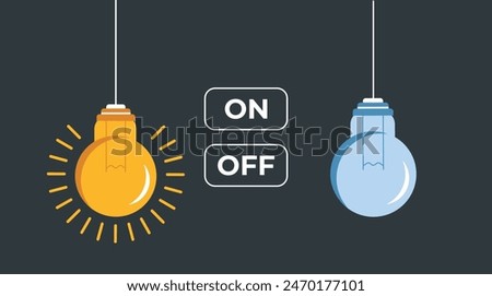 Lamp electric light bulb switch on off isolated concept. Vector flat graphic design illustration