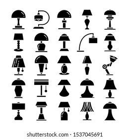 lamp furniture decoration icons set
