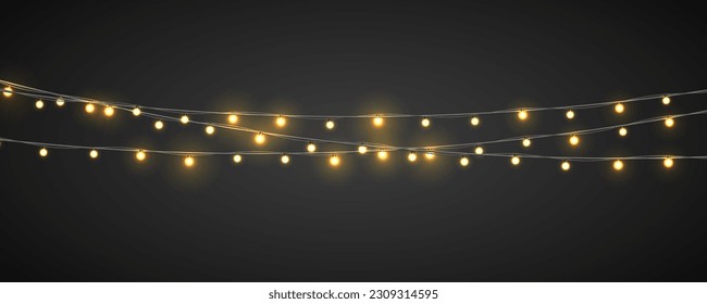 Lamp garlands on dark background. Template for party, carnival, christmas, birthday or presentation. Vector illustration.