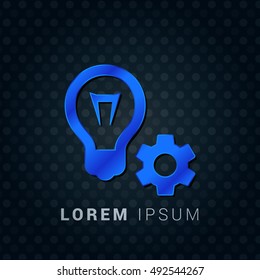 Lamp and gear Blue metallic chromium precious Icon / Logo Design