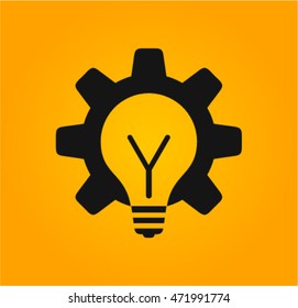 Lamp and gear, idea and works creative concept, vector icon 