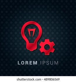 Lamp and gear Red chromium precious metallic 3D Icon / Logo Design