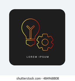 Lamp and gear Red & Orange gradient attractive line thin icon / logo design