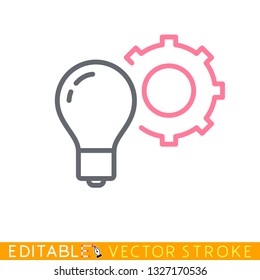 Lamp and gear setup icon. White background. Easy changing vector with editable strokes.