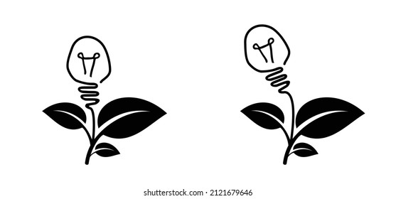 Lamp, green bio, eco power icon. Natural energy saveing leaves, electric light bulb or electrical lightbulb, leaf bean. Ecology concept. CO2 emissions, carbon, dioxide formula. climate crisis symbol.