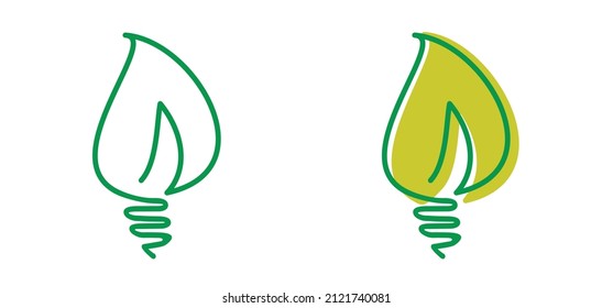 Lamp, green bio, eco power icon. Natural energy saveing leaves, electric light bulb or electrical lightbulb, leaf bean. Ecology concept. CO2 emissions, carbon, dioxide formula. climate crisis symbol.