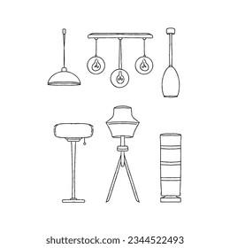 conjunto vectorial de ilustraciones de doodle dibujadas a mano de lámpara