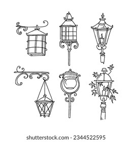 lamp hand drawn doodle illustrations vector set