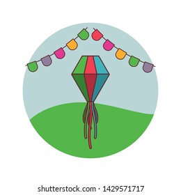 lamp hanging with garlands hanging in frame circular