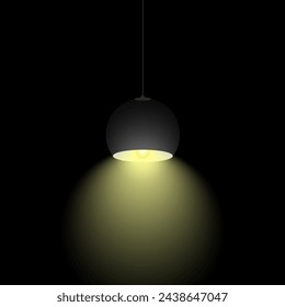 the lamp hangs on the ceiling and shines with bright warm light. lamp on a black transparent background.