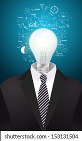 Lamp head businessman have got an idea, With drawing charts and graphs business strategy plan concept idea, Vector illustration modern template design