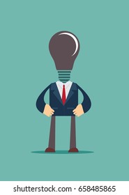 lamp head businessman have not got an idea Business concept no ideas lamps . Stock flat vector illustration.