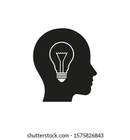 Lamp in head. Idea concept. Vector. Isolated. Flat design.