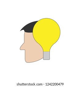 Lamp in head. Vector. Flat design. Isolated.