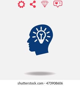 Lamp in head vector icon on grey background.