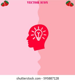Lamp in head vector  icon. Strawberry Background.