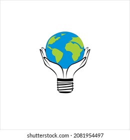 lamp holder with two palms holding the earth, for the concept of energy-saving and environmentally friendly lamps