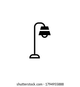 Lamp icon in black flat glyph, filled style isolated on white background