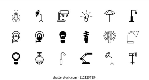 Lamp icon. collection of 18 lamp filled and outline icons such as studio umbrella, bulb, studio lapm, brain bulb. editable lamp icons for web and mobile.