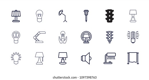 Lamp icon. collection of 18 lamp outline icons such as bulb, traffic light, studio umbrella, studio curtain, brain bulb. editable lamp icons for web and mobile.