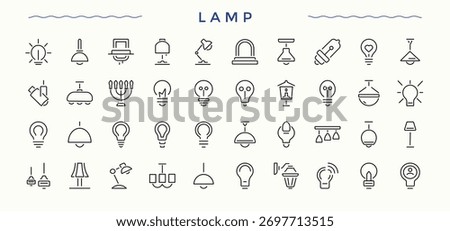 Lamp icon collection. Light And Lamp icon collection. Featuring spotlight, idea, illumination, lightbulb, bulb and more. Editable vector. Pixel perfect.