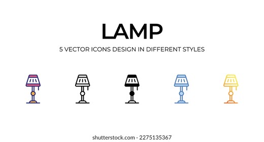 lamp Icon Design in Five style with Editable Stroke. Line, Solid, Flat Line, Duo Tone Color, and Color Gradient Line. Suitable for Web Page, Mobile App, UI, UX and GUI design.