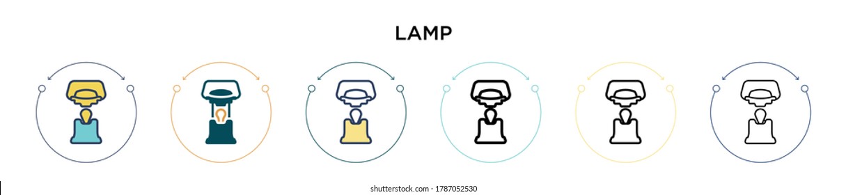 Lamp icon in filled, thin line, outline and stroke style. Vector illustration of two colored and black lamp vector icons designs can be used for mobile, ui, web