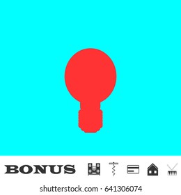 Lamp icon flat. Red pictogram on blue background. Vector illustration symbol and bonus buttons Music center, corkscrew, credit card, house, drum