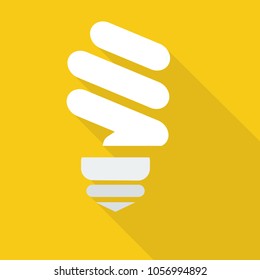 lamp icon in flat style with long shadow, isolated vector illustration on yellow transparent background. Energy saving lamp

