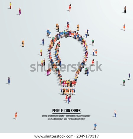 lamp icon or Idea concept. large group of people form to create shape lamp. Vector illustration.