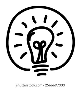 Lamp icon. Idea lamp icon hand drawn illustration. Vector isolated on white background.
