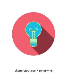 Lamp icon. Idea and solution sign. Red flat circle button. Linear icon with shadow. Vector