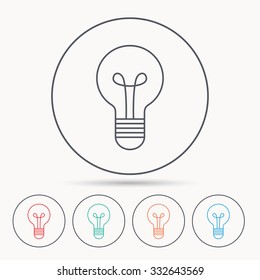 Lamp icon. Idea and solution sign. Linear circle icons.