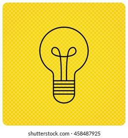 Lamp icon. Idea and solution sign. Linear icon on orange background. Vector